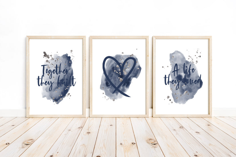 Blue together they built a life they loved print set of 3 wall art prints