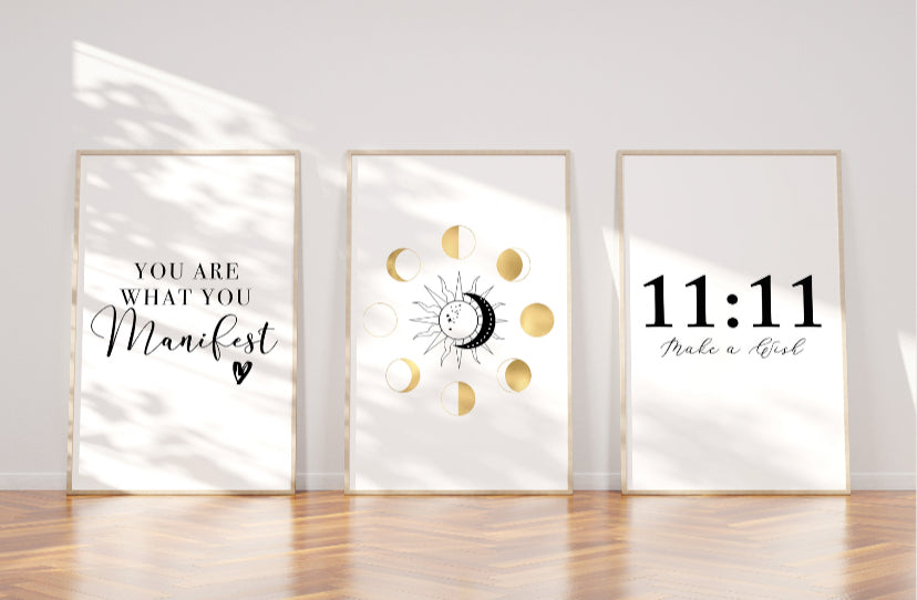 Law of Attraction 11:11 moon phases print set of 3 wall art prints