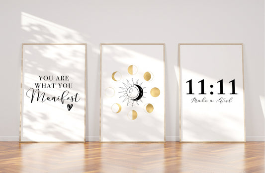 Law of Attraction 11:11 moon phases print set of 3 A4 special offer wall art